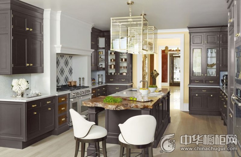 美式复古风格豪华定制橱柜家装效果图  全实木橱柜效果图